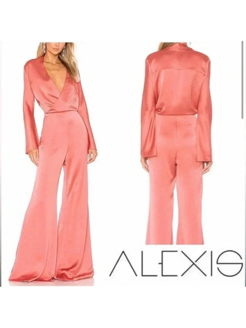 Alexis Raine Jumpsuit Salmon Belle Sleeve Wide Leg V Neck